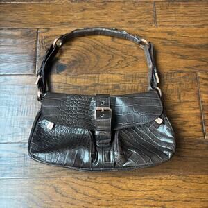 VTG Y2K Kesslord Paris Brown Crocodile Embossed Leather Shoulder Bag Handbag